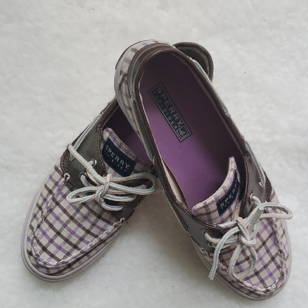 Sperry Women's Plaid Boat Shoes - Purple and Beige